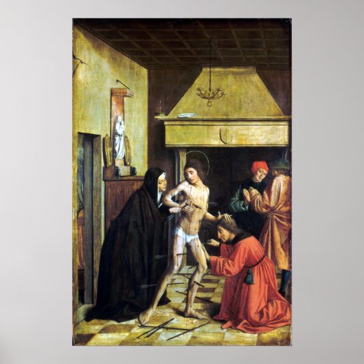 Josse Lieferinxe Saint Sebastian Cured von Irene Poster (Vorne)