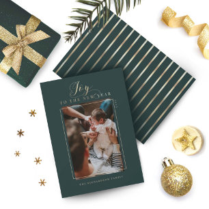 Joto the New Year Elegant Script Foto & Stripes Feiertagskarte