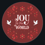 Joto the World Christmas Stickers<br><div class="desc">Ein eleganter und moderner Weihnachtssticker aus dem 19. Jahrhundert mit poinsettias Blume und Kiefernästen, botanischem Garland-Thema, um das Beste aus den Ferien zu repräsentieren. Es wird von den Weihnachtsliedern der Weihnachtszeit der Texte "Joy to the World" inspiriert und ist auch eine großartige Möglichkeit, Holiday Cheer für diejenigen, die Sie interessieren,...</div>