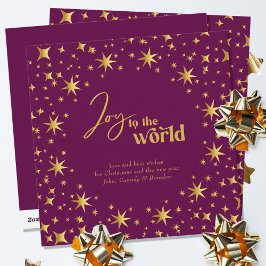 Joto the World Elegant Plum and Gold Stars Feiertagskarte