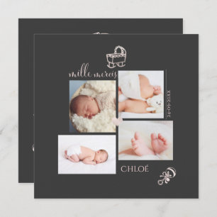 Jouets Rose Pâle Remerciement Naissance Fille-Kart Einladung