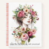 Journal Art Sketchbook Women with Roses-Wreath V01 Notizblock (Vorderseite)