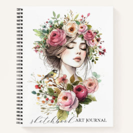 Journal Art Sketchbook Women with Roses-Wreath V02 Notizblock
