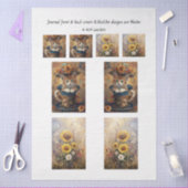 Journal Cover Cat in Cup & Sunflowers & Coasters  Seidenpapier (Basteln)