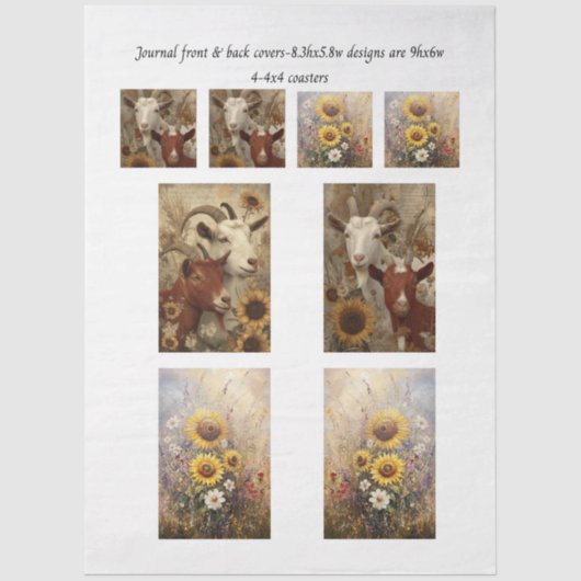 Journal Covers Rustic Charm Goat Sunflowers Seidenpapier (Vorderseite)