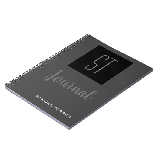 Journal Mit Monogramm Personalisiert Grey Black Mo Notizblock (Linke Seite)