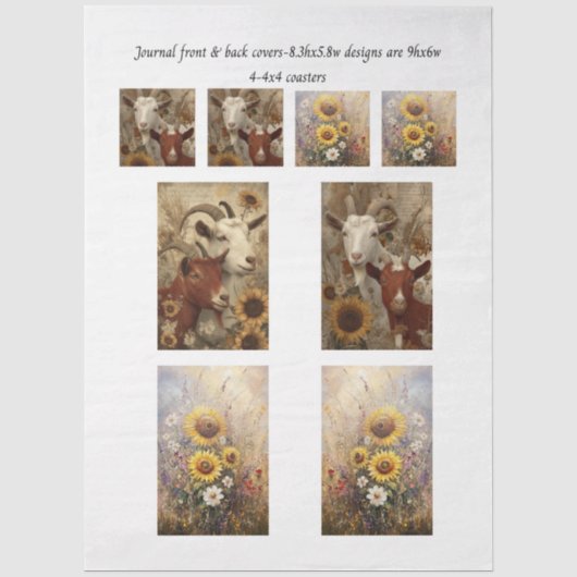 Journalhüllen Rustikaler Charme Ziege Sonnenblumen Seidenpapier (Vorderseite)