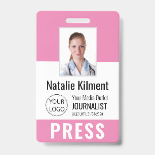 Journalist Press Ausweis Foto Name Logo ID Rosa