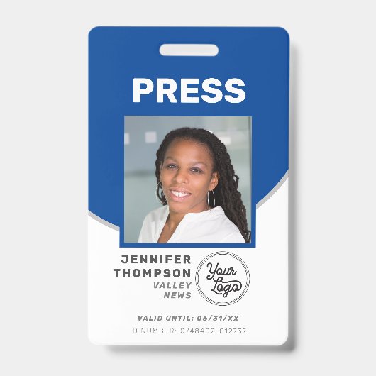 Journalist Press Pass Blue and White Foto ID Ausweis (Vorderseite)