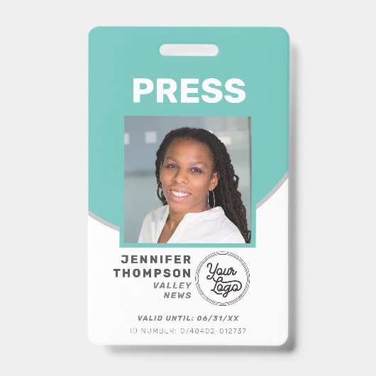Journalist Press Pass Green and White Foto ID Ausweis (Vorderseite)