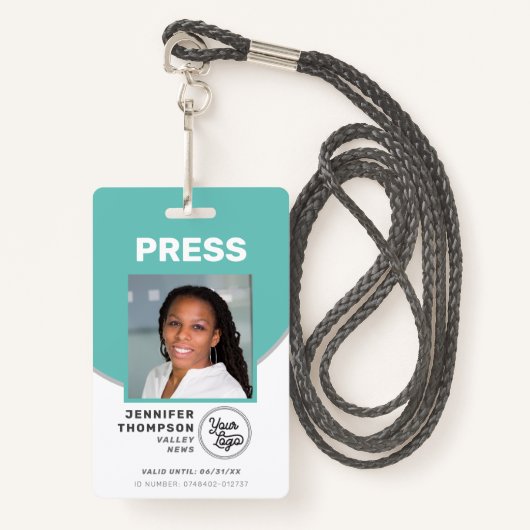 Journalist Press Pass Green and White Foto ID Ausweis (Vorderseite mit Schlüsselband)