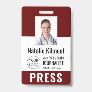 Journalist Pressepass Foto Name Logo ID Dunkelrot Ausweis