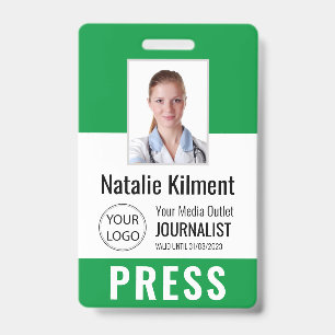 Journalist Pressepass Foto Name Logo ID Grün Ausweis