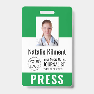 Journalist Pressepass Foto Name Logo ID Grün Ausweis