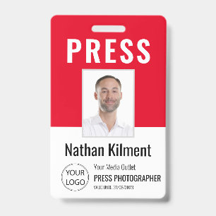 Journalist Pressepass Foto Name Logo ID Rot Ausweis