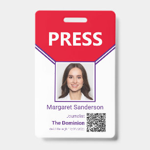 Journalisten-Foto-ID und QR-Code-Press-Pass Ausweis