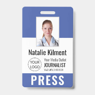 Journalisten Pressepass Foto Name Logo ID Blau Ausweis
