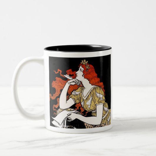 Journalistin am Schreibtisch Zweifarbige Tasse (Links)