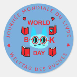 Journée Mondiale du Livre / World Book Day Cat Runder Aufkleber