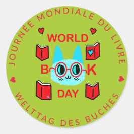 Journée Mondiale du Livre / World Book Day Cat Runder Aufkleber