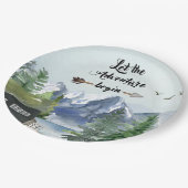 Journey Begin Rustic Mountain Wasserfarbe Pappteller (Schrägansicht)