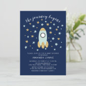 Journey beginnt Rocket Boys Baby Shower Einladung (Stehend Vorderseite)