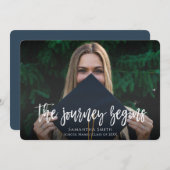 Journey Begins Modern Calligraphy Foto Abschluss Ankündigung (Vorne/Hinten)