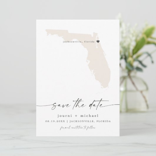 JOURNI Florida Map Beach Zielort Save the Date Einladung (Stehend Vorderseite)