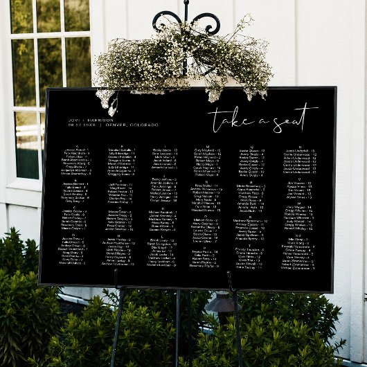 JOVI Black Alphabetical Wedding Seating Chart Poster