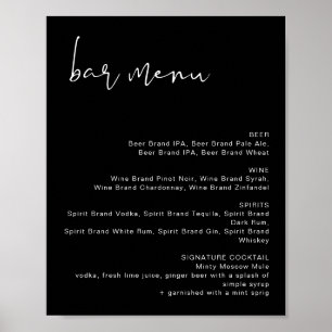 JOVI Edgy Black Minimalistisch Wedding Bar Menu Po Poster
