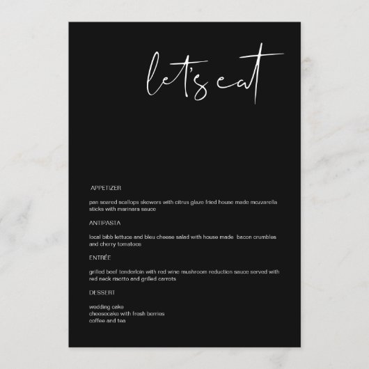 JOVI Edgy Black Modern 12x18" Let's Eat Menu Menükarte (Vorderseite)
