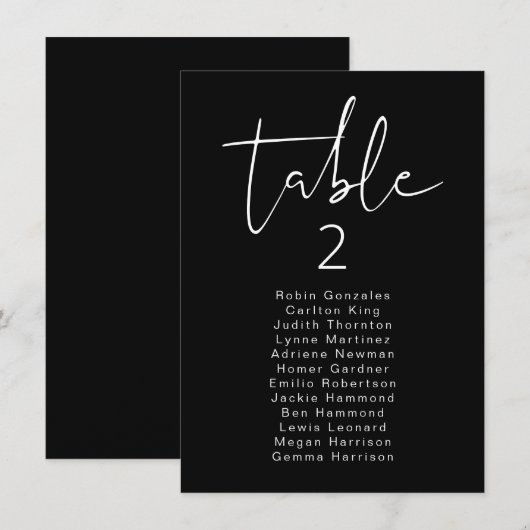 JOVI Edgy Black Modern Table Sitzkarte Einladung (Vorne/Hinten)