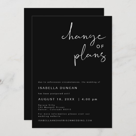 JOVI Edgy Black Modern Wedding Change Pläne Einladung (Vorne/Hinten)