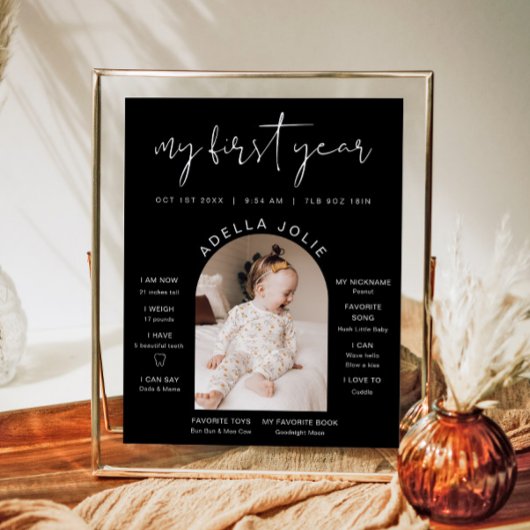 JOVI Modernes Schwarz-weißes Foto Erstes Jahr Meil Poster