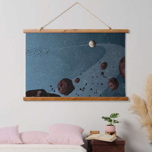 Jovian Trojans Asteroids. Wandteppich Mit Holzrahmen (Schlafzimmer)