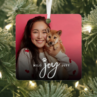 Jow Paw Print Brush Script Foto Dog Weihnachten Ornament Aus Metall