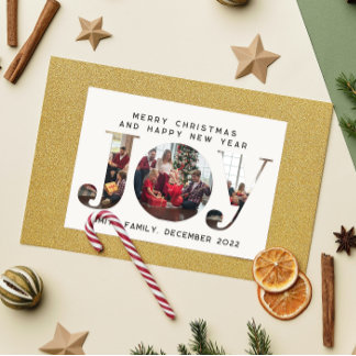 JOY 3 Custom Foto Frame Familienweihnachtskarte Feiertagspostkarte