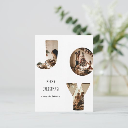 joy 3 Custom Foto Frame fröhlich Weihnachten Postkarte (Stehend Vorderseite)
