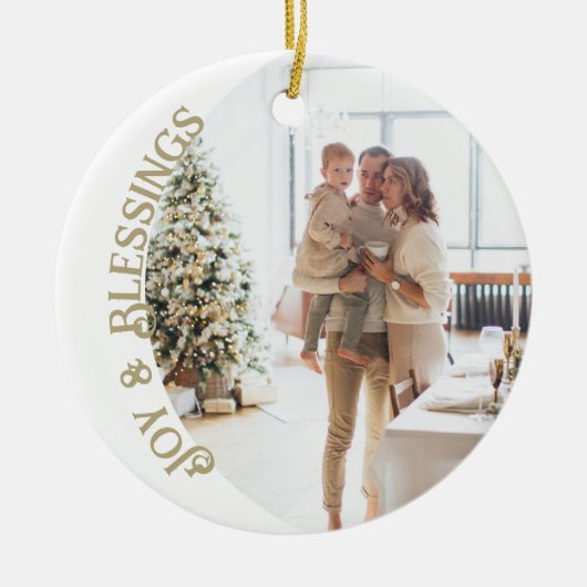 Joy And Blessings Photo Christmas Personalized Keramik Ornament (Vorne)