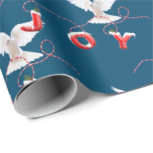 Joy and Dove on Blue Wrapping Paper Geschenkpapier (Rolleneckpunkt)