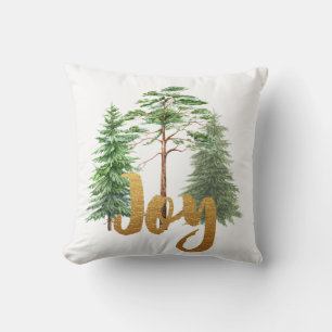 Joy and Pine Tree Christmas Pillow Kissen