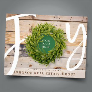 Joy and Pine Wood with Logo Business Feiertagspostkarte
