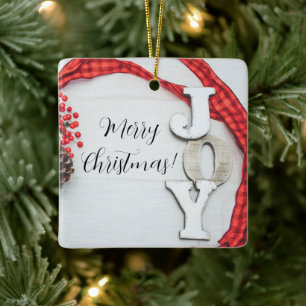 Joy and Ribbon Holiday Collection Keramikornament