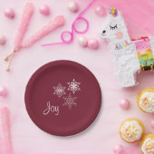 Joy and Three Snowflakes Minimal Red and White Pappteller (Party)
