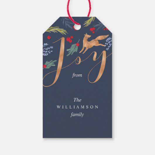 Joy | Artistische Wälder Fox & Holiday Greenerie Geschenkanhänger (Rückseite)