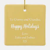 Joy bauble Text über Himmel blauer Weihnachtsfeier Keramikornament (Rückseite)