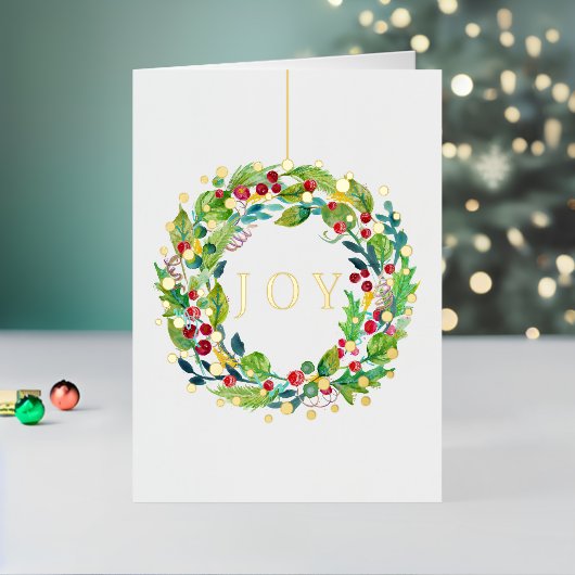 Joy Berry Wreath Folded Foil Holiday Card (Feiertag In Situ 2)