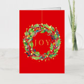 Joy Berry Wreath Vibrant Folded Foil Holiday Card (Vorderseite)