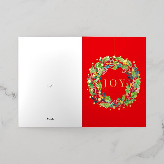 Joy Berry Wreath Vibrant Folded Foil Holiday Card (Äußere Ablage)