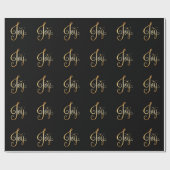 "Joy" Black Gold Script Eleganter Urlaub Geschenkpapier (Flach)